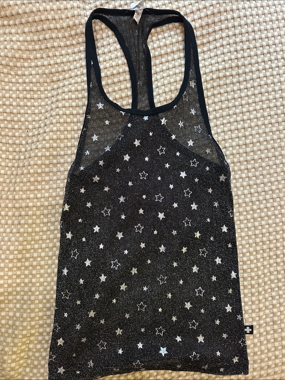 Andrew Christian Black Sheer Racerback Tank with Silver Star Accent